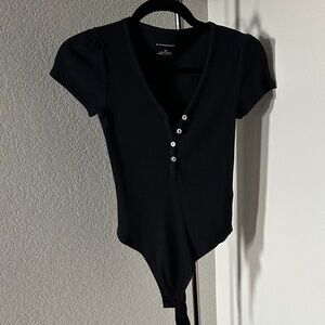 Anthropologie Black Ribbed V-Neck Bodysuit
